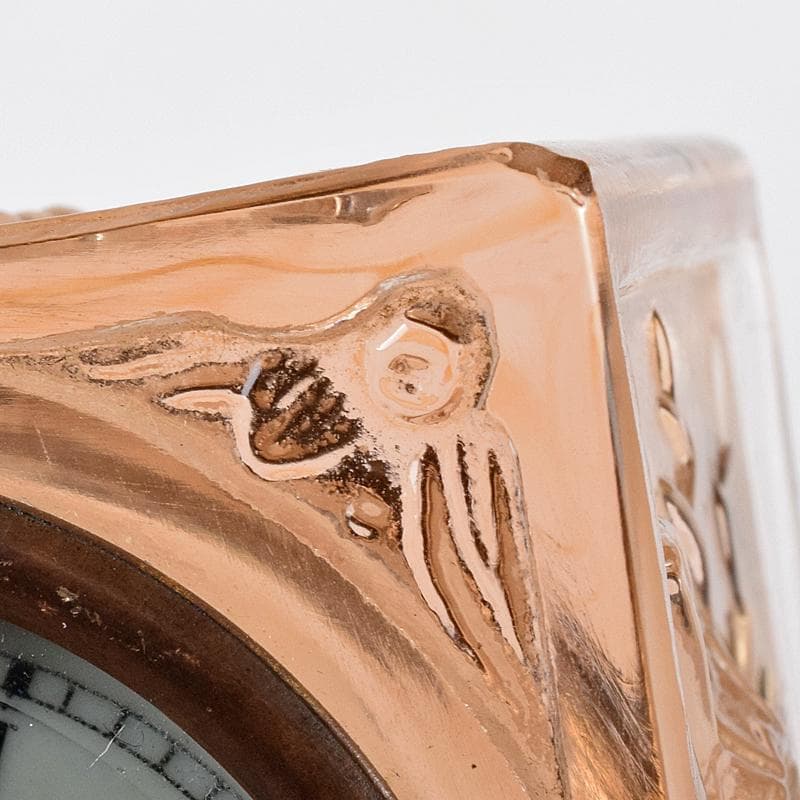 アンティーク　ガラス製　花刻　置時計　ゼンマイ式　ジャンク品　V　R8671