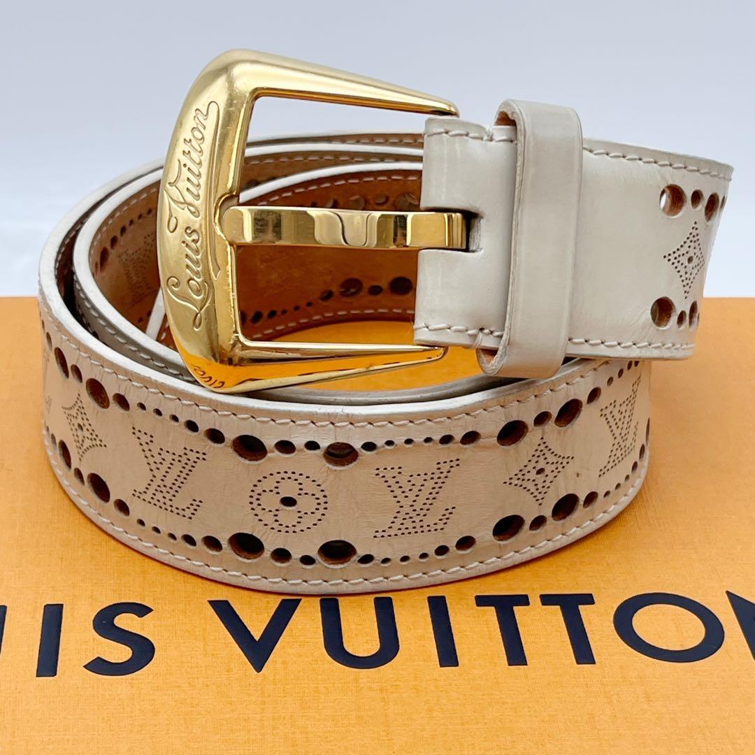 ルイヴィトン サンチュール フェニックス ベルト パンチング 85/34 白系