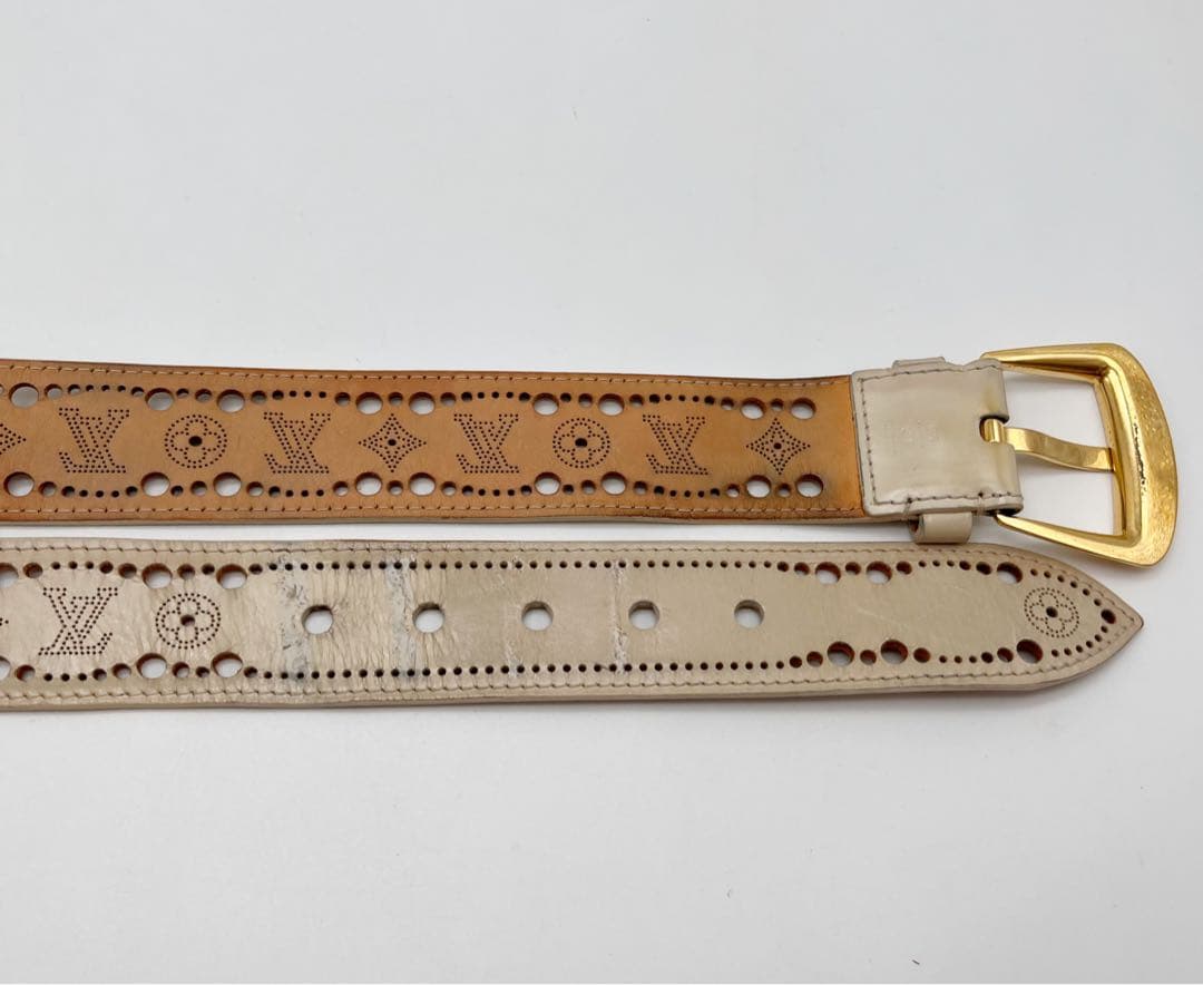 ルイヴィトン サンチュール フェニックス ベルト パンチング 85/34 白系