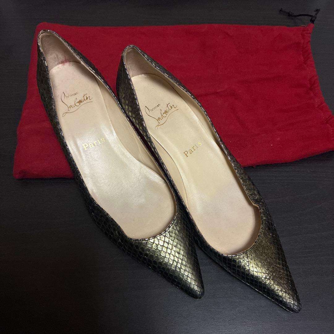 #1016 クリスチャンルブタン パイソン型押し ポインテッドトゥパンプス