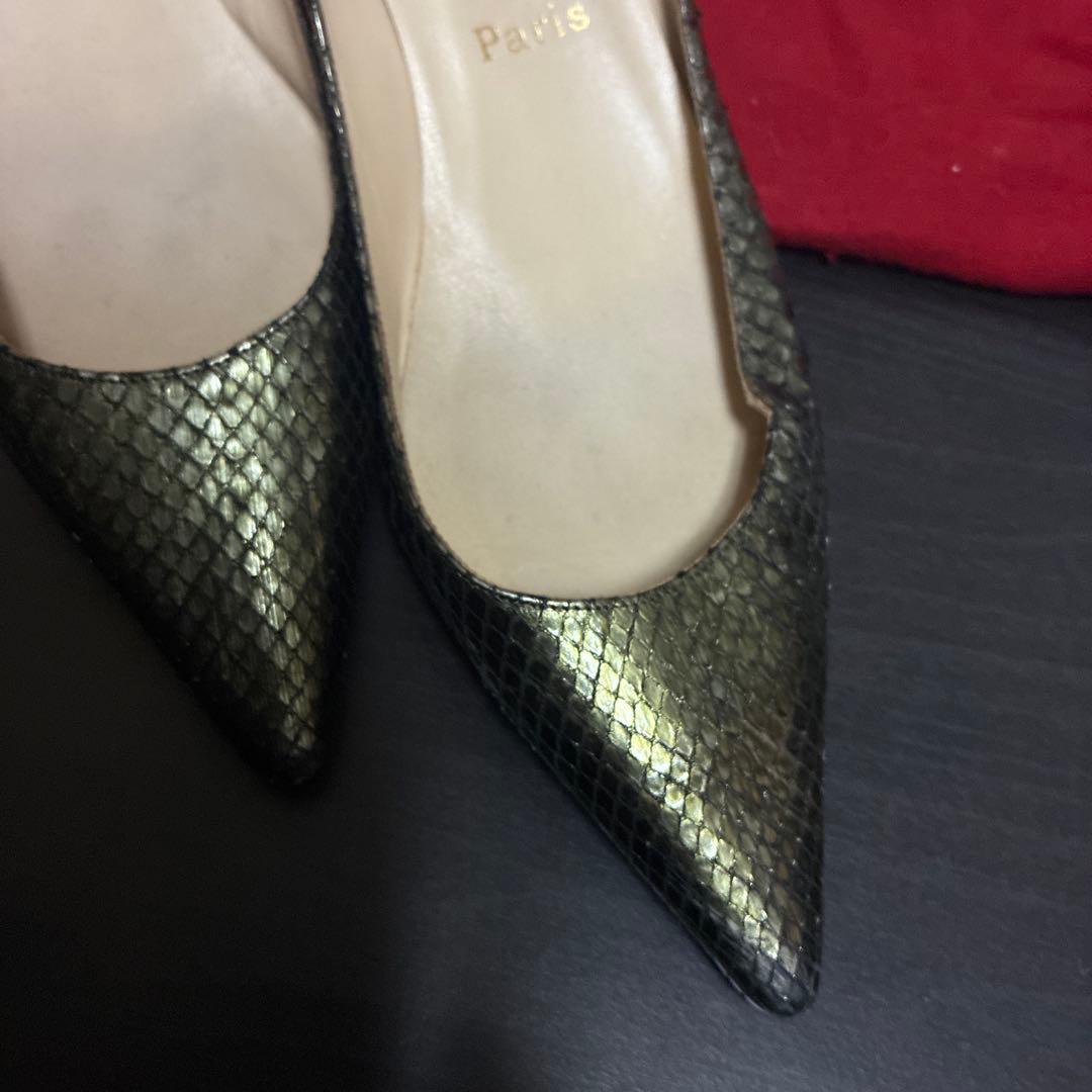 #1016 クリスチャンルブタン パイソン型押し ポインテッドトゥパンプス