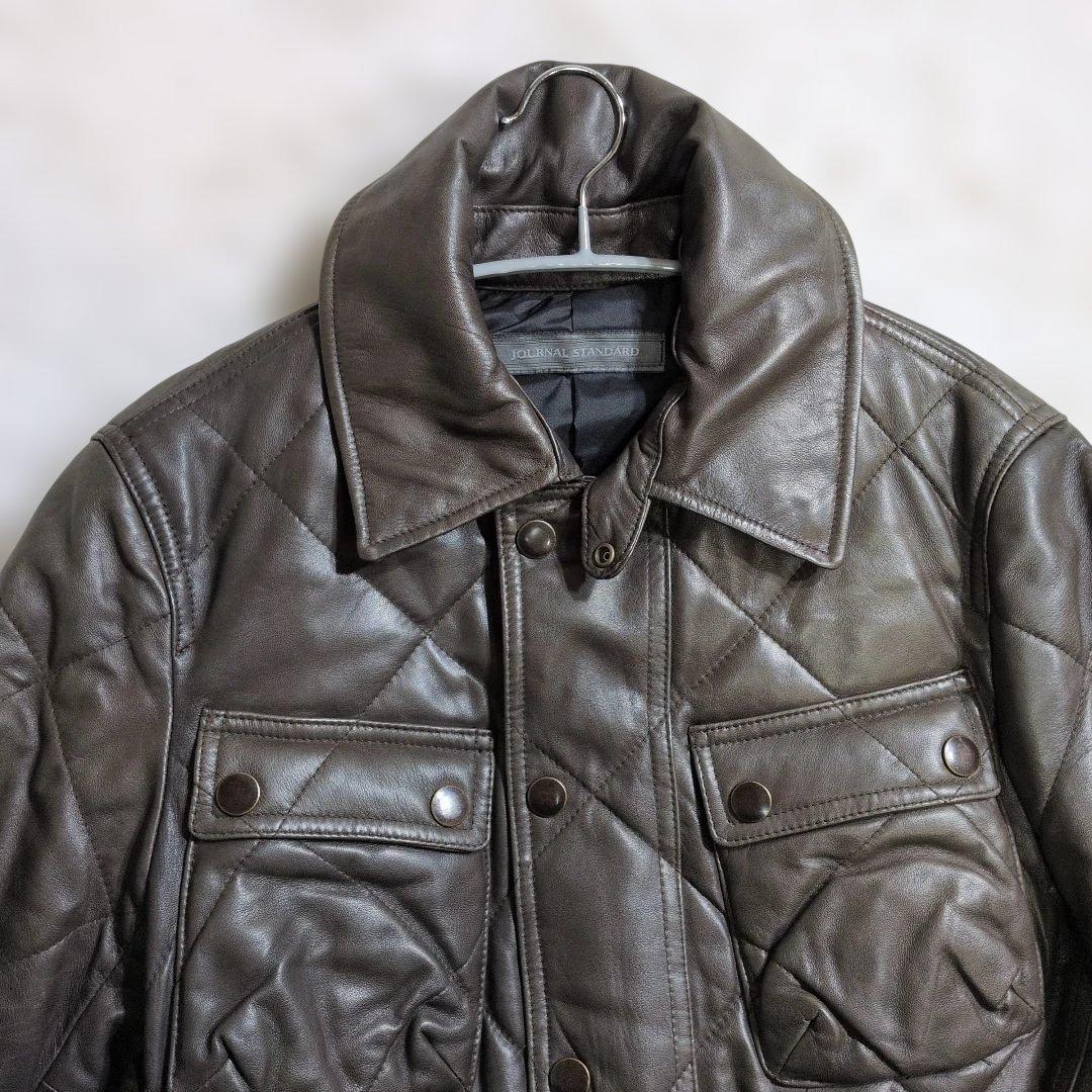 超良品★ジャーナルスタンダード シープスキン 中綿キルティングJK L 緑 羊革