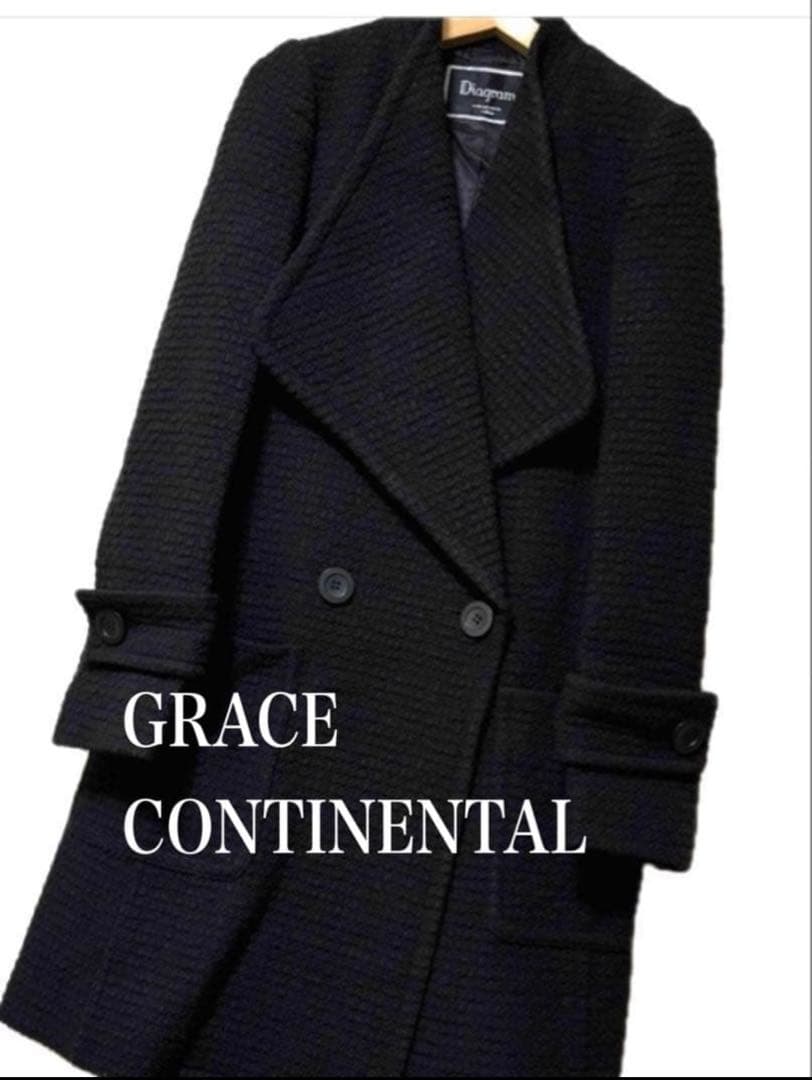 ８万円シルエット綺麗目　グレースコンチネンタル　ツィードハーフコート　ブラック