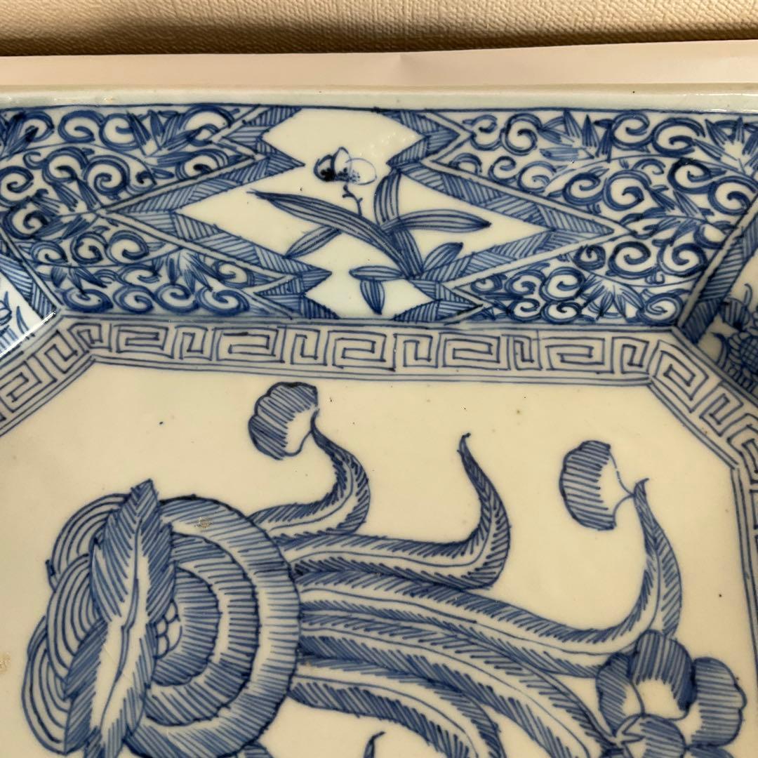 陶磁器　古伊万里　染付草花文八角皿　江戸時代中期〜後期頃　名品