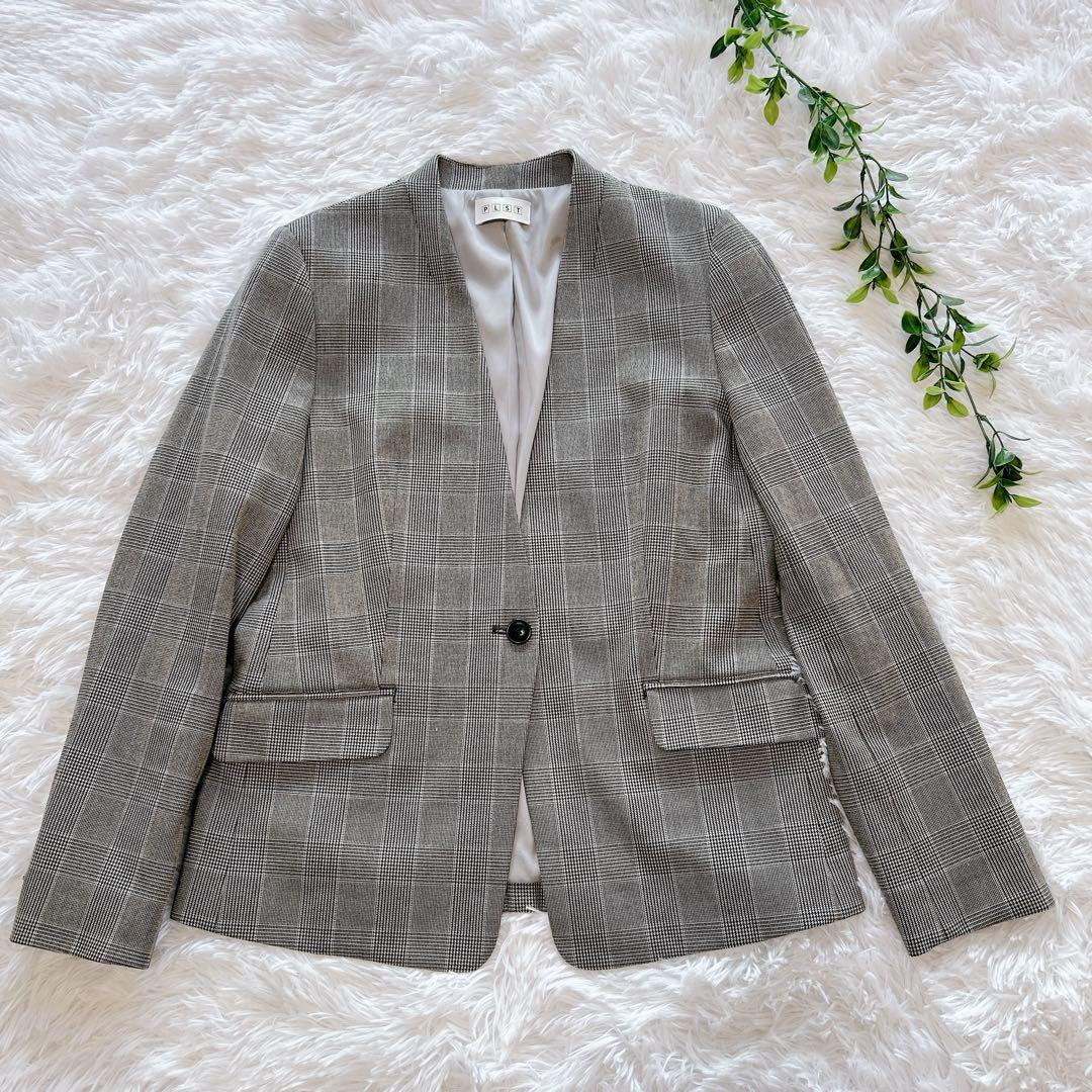 PLST ウォームリザーブカラーレスジャケット&パンツ スーツ グレンチェック