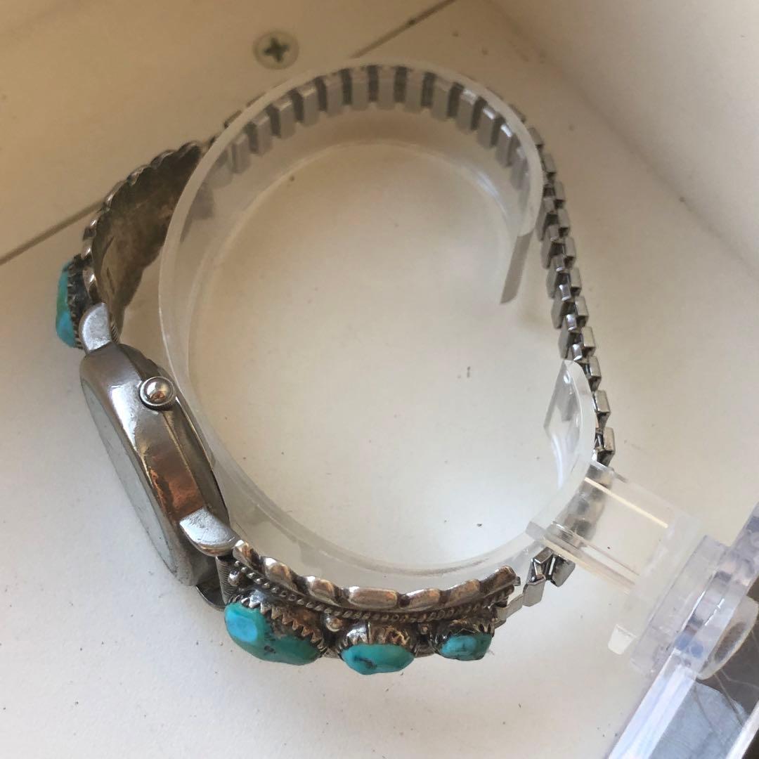 インディアン　ターコイズ装飾　ビンテージ時計　電池新品　シルバー