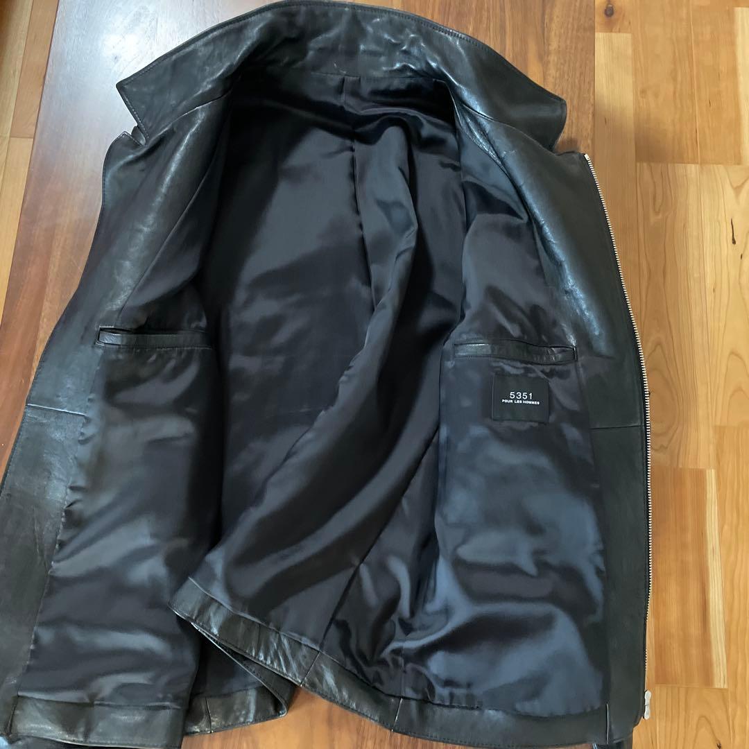 5351 POUR LES HOMMES ラムレザーセミシングルライダース