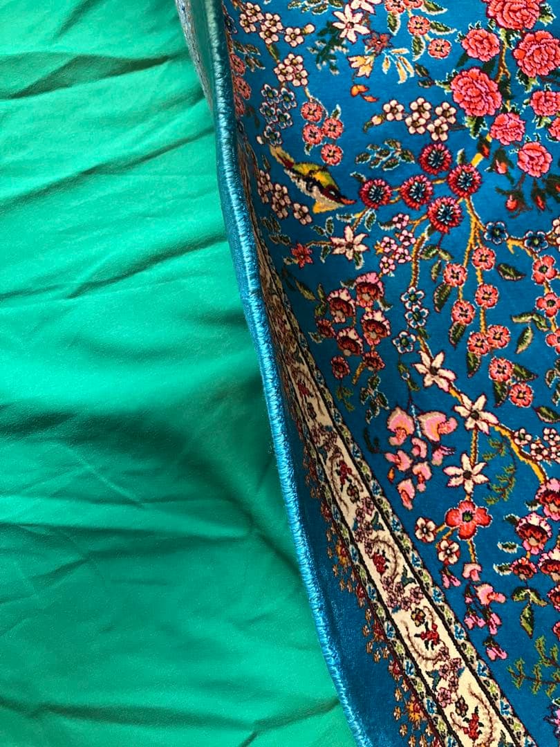 ペルシャ絨毯 青柄シルク 90cm×58cm