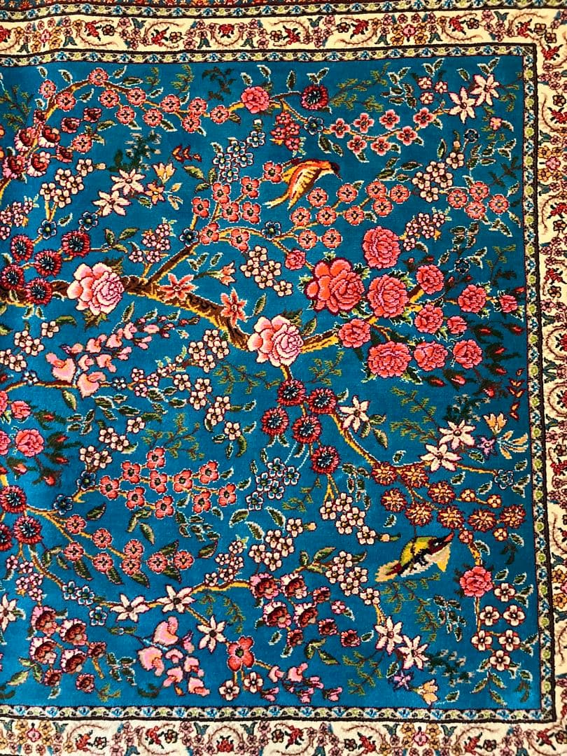 ペルシャ絨毯 青柄シルク 90cm×58cm