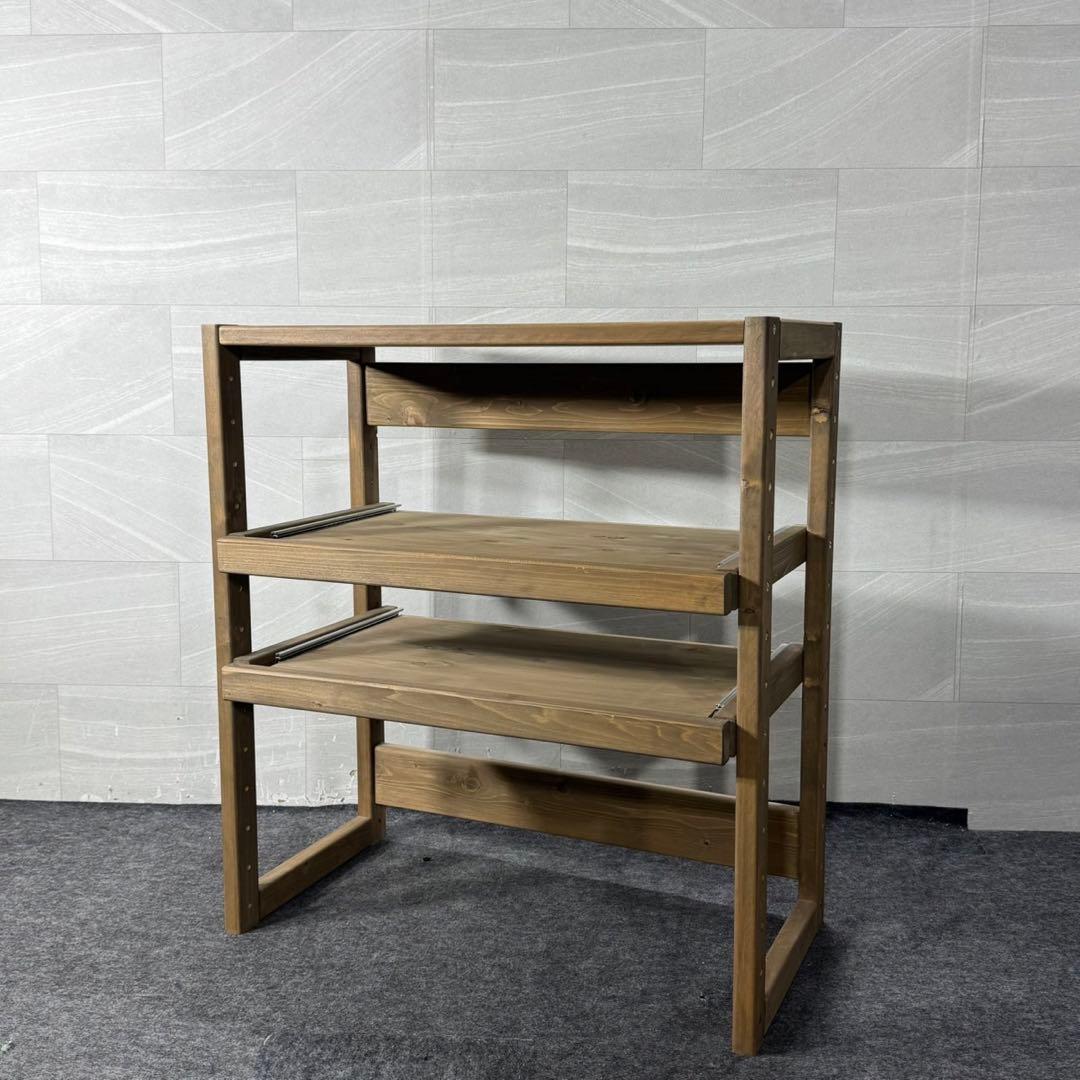 ディノス ラック キッチンラック 3段 スライド式 天然木 ブラウン d4475