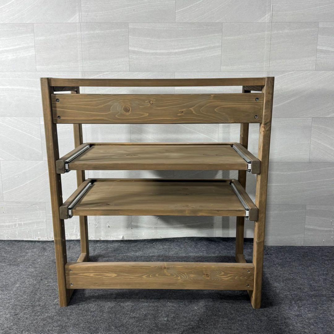 ディノス ラック キッチンラック 3段 スライド式 天然木 ブラウン d4475