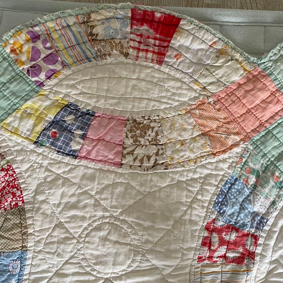 アンティークキルトビンテージ　パッチワークダブルウェディング　フィードサック
