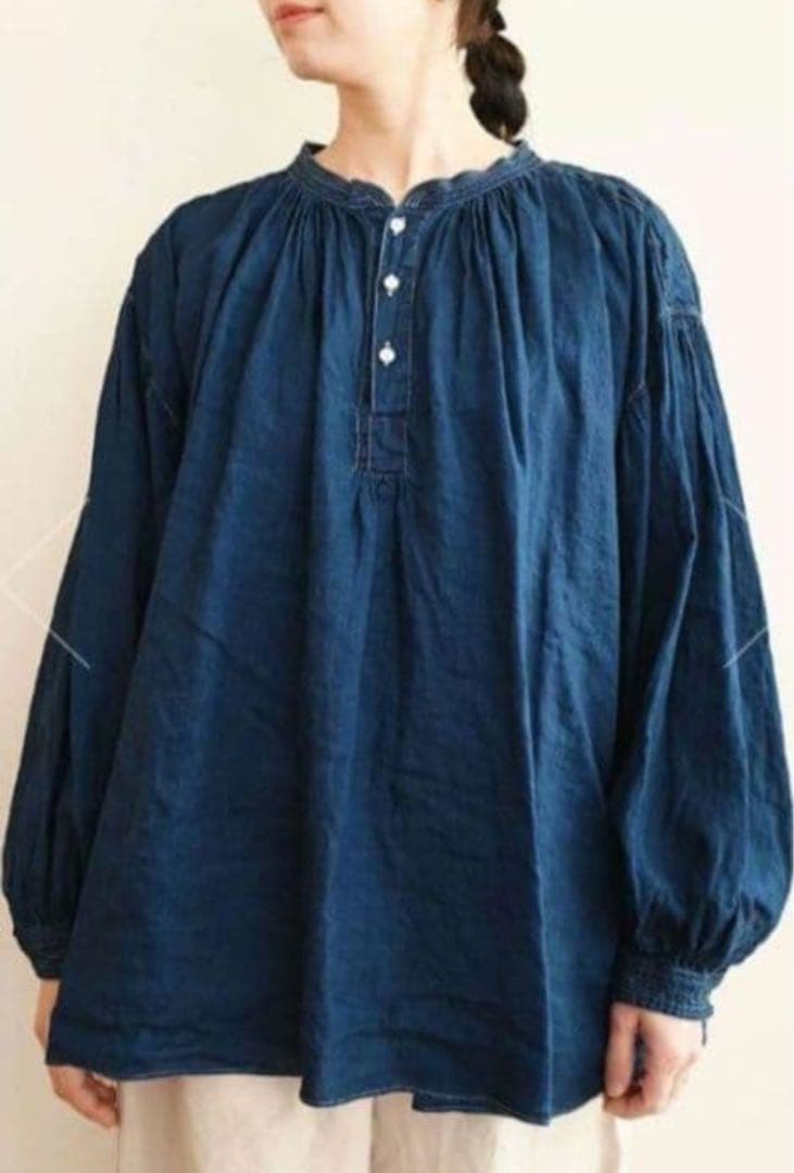 SP（エシュペー）インディゴリネンブラウス
