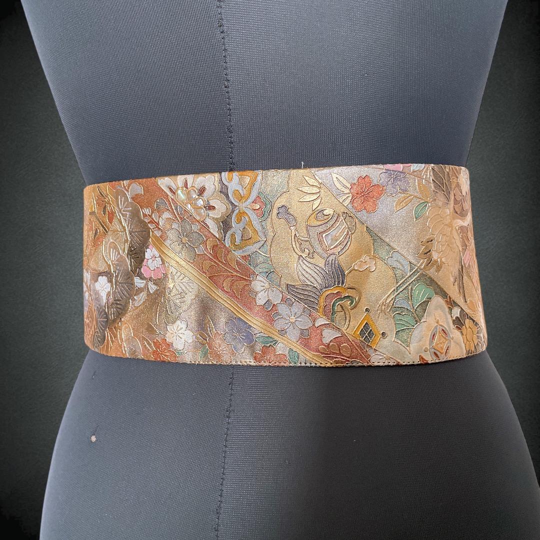 螺鈿細工 高級感 サッシュベルト W60〜90cm 着物リメイク J71201
