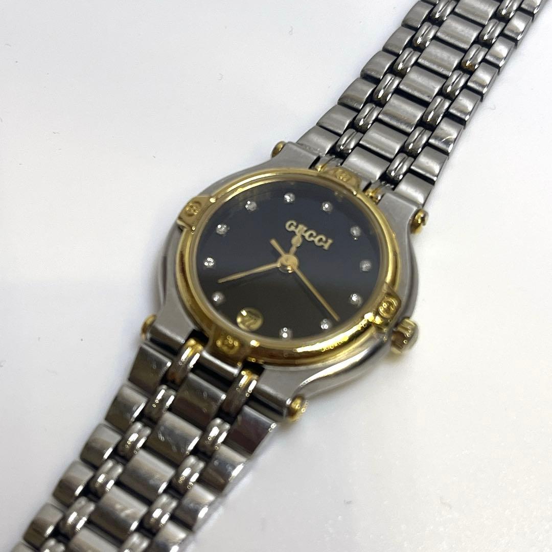 GUCCI 9000l 11Pダイヤ ブラック シルバー 腕時計 動作未確認