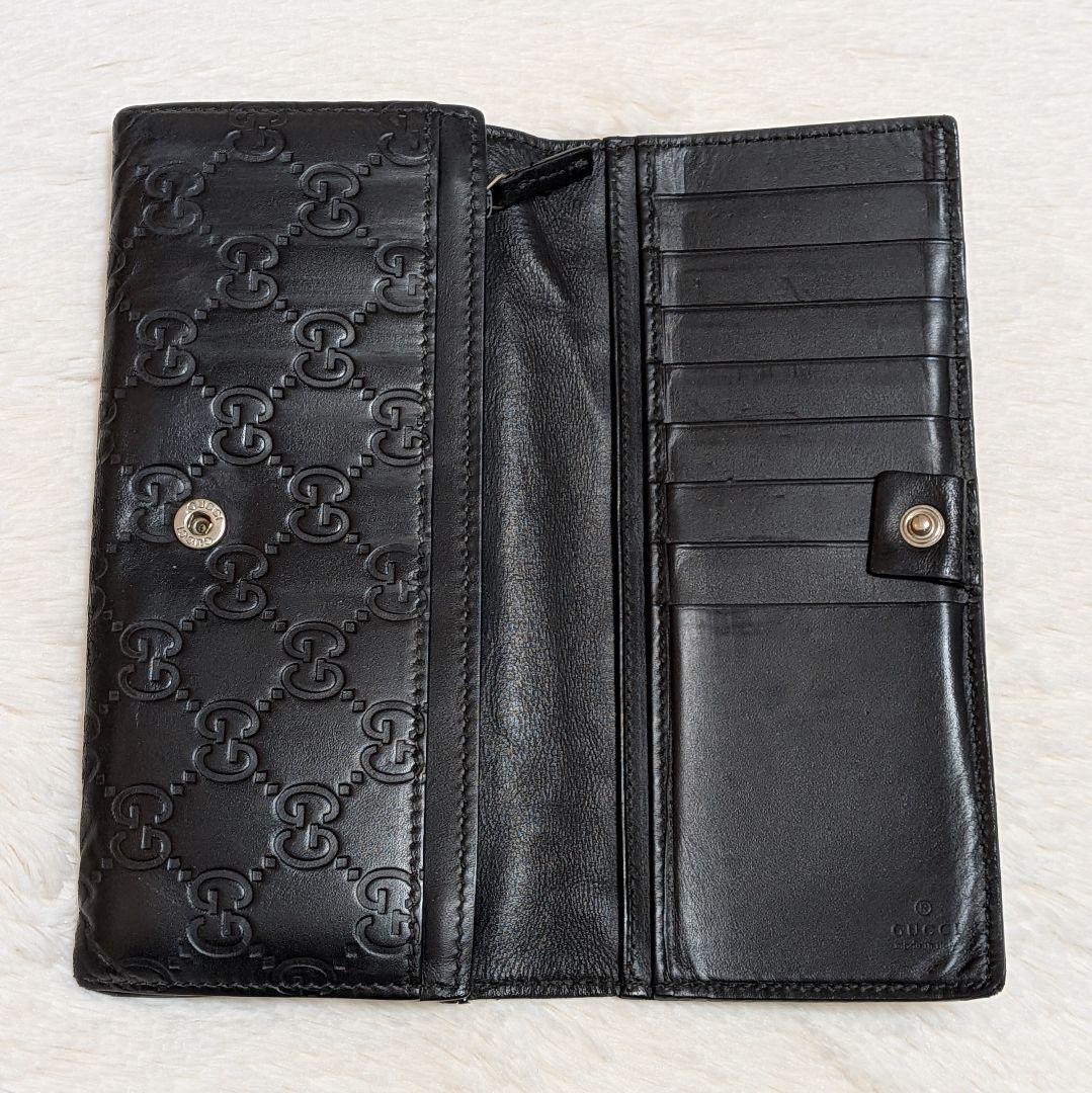 グッチ✨️長財布 GGシマ ドリアン シマレザー フラップ 黒 本革 牛革