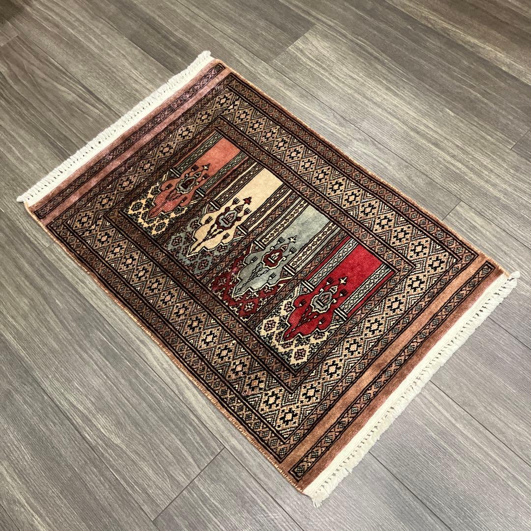 92x61cmヴィンテージ トライバルラグ手織り絨毯カシミリヤンアンテイーク絨毯