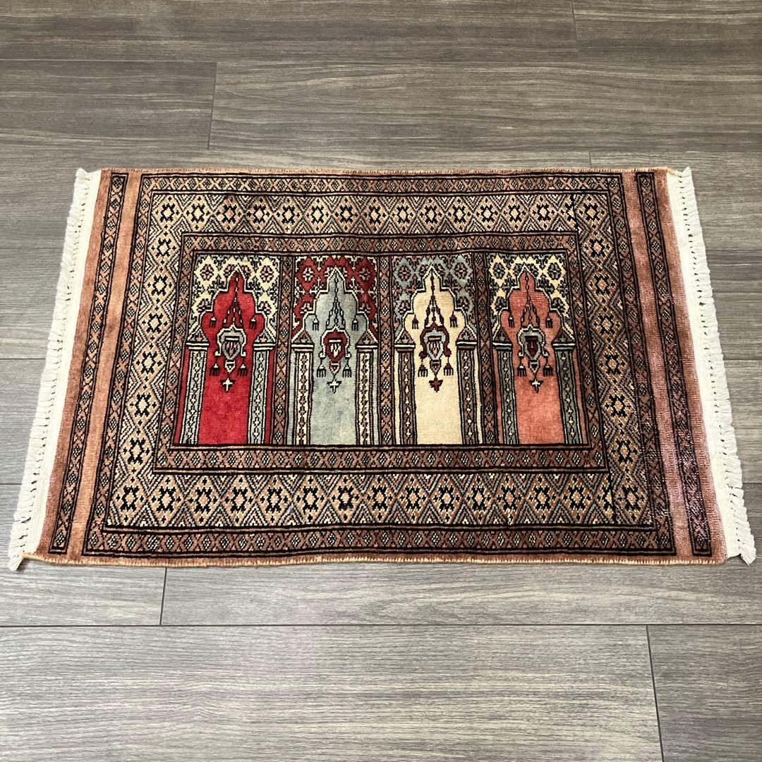 92x61cmヴィンテージ トライバルラグ手織り絨毯カシミリヤンアンテイーク絨毯