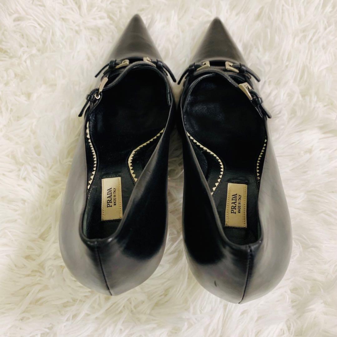 PRADA プラダ　パンプス　ヒール　ベルト　黒　ブラック　22〜22.5cm