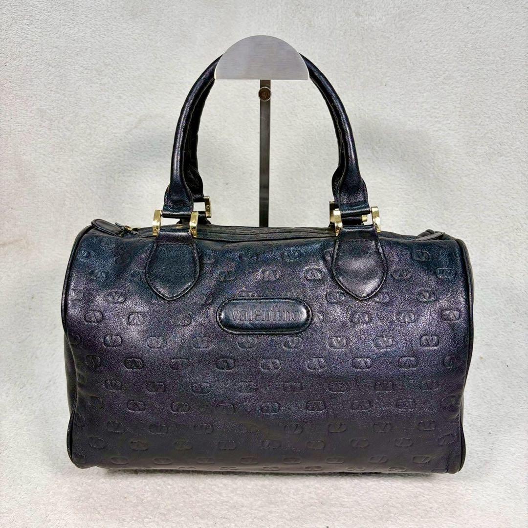 【美品✨】ヴァレンティノ　ミニボストンバッグ　ハンドバッグ　総柄　レザー　黒