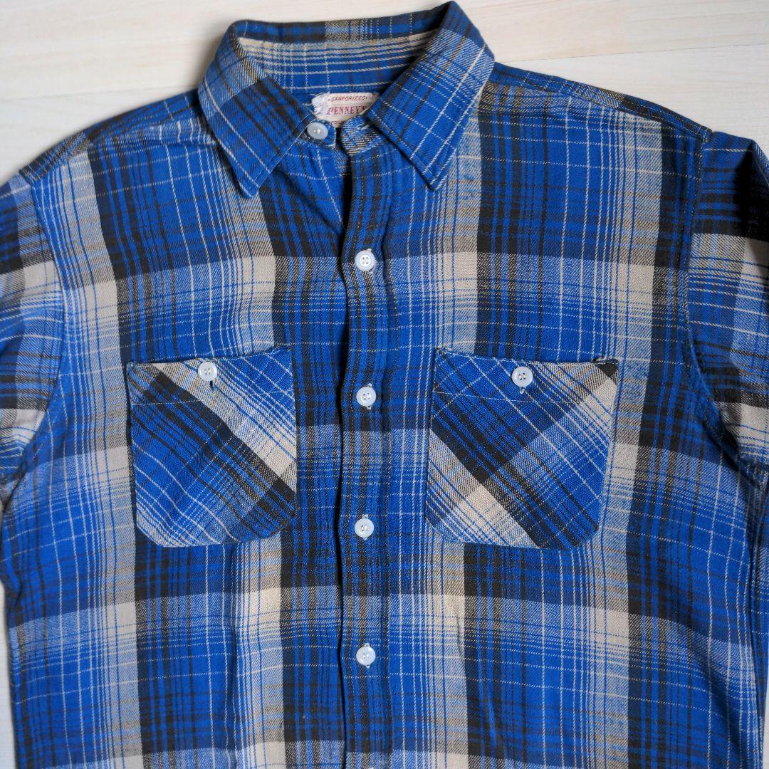 60s ヘヴィーネルシャツ マチ付き オンブレ マチネル シャドー ブルー