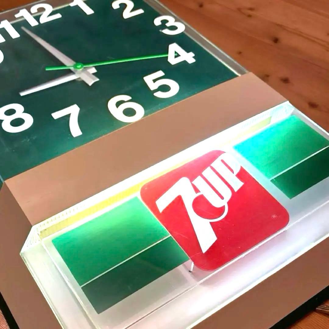 84年　セブンアップ　ライトアップ　クロック　看板　ネオンサイン　デッドストック