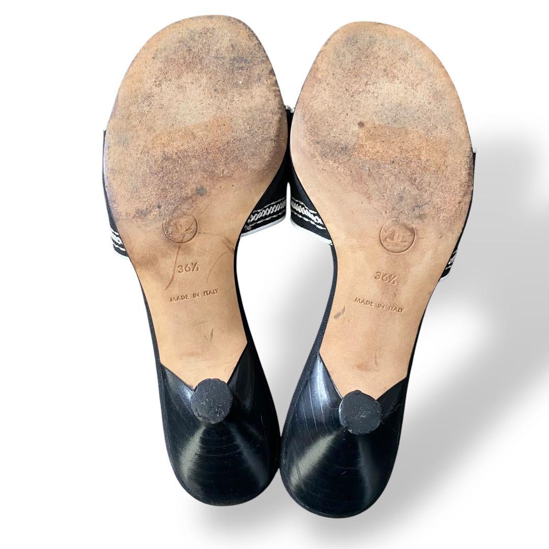 CHANEL ロゴ刺繍　ミュール　白　黒　23-23.5cm