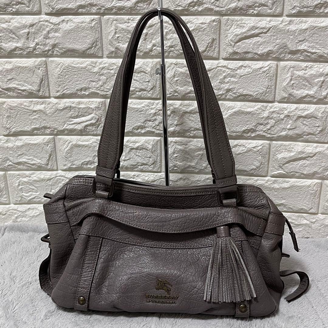 人気✨バーバリー ブルーレーベル ハンドバッグ シボ革 レザートート グレー