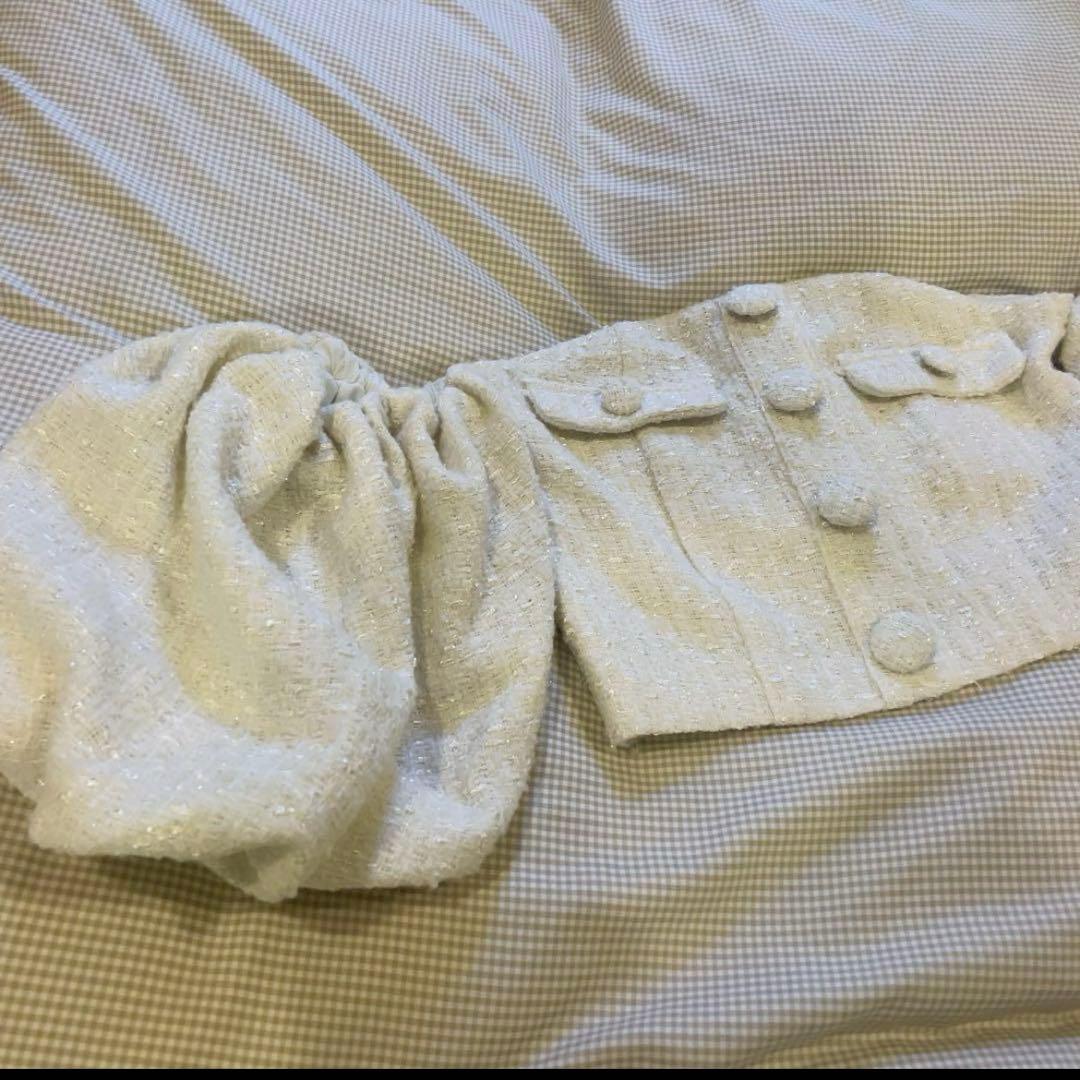 darich パフスリーブ オフショル ツイードトップス ホワイトチューブトップ