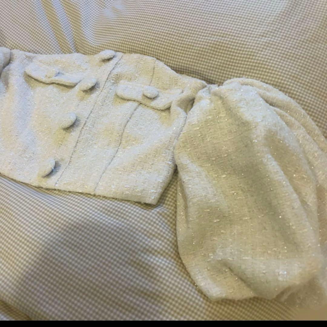 darich パフスリーブ オフショル ツイードトップス ホワイトチューブトップ