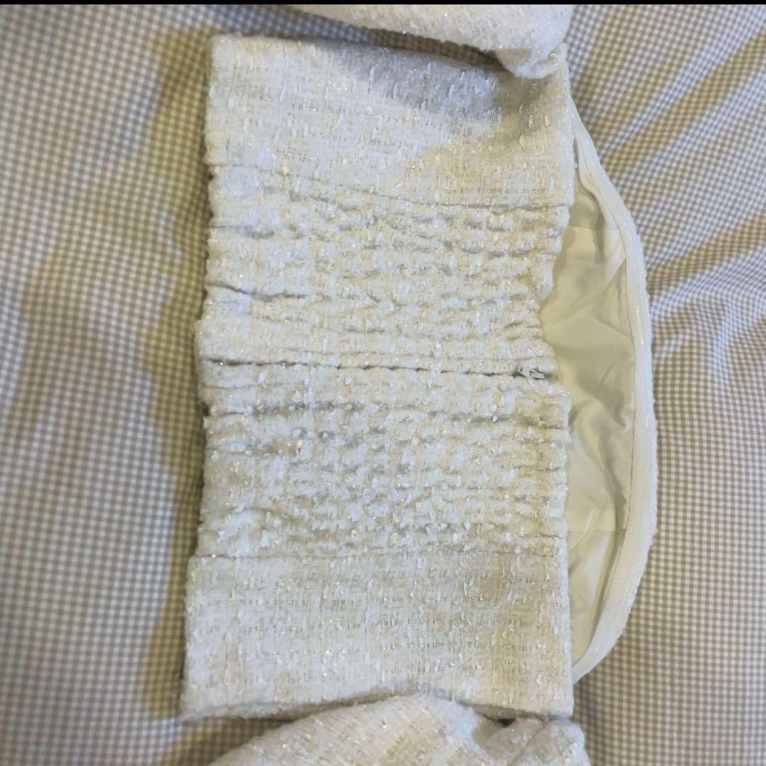 darich パフスリーブ オフショル ツイードトップス ホワイトチューブトップ