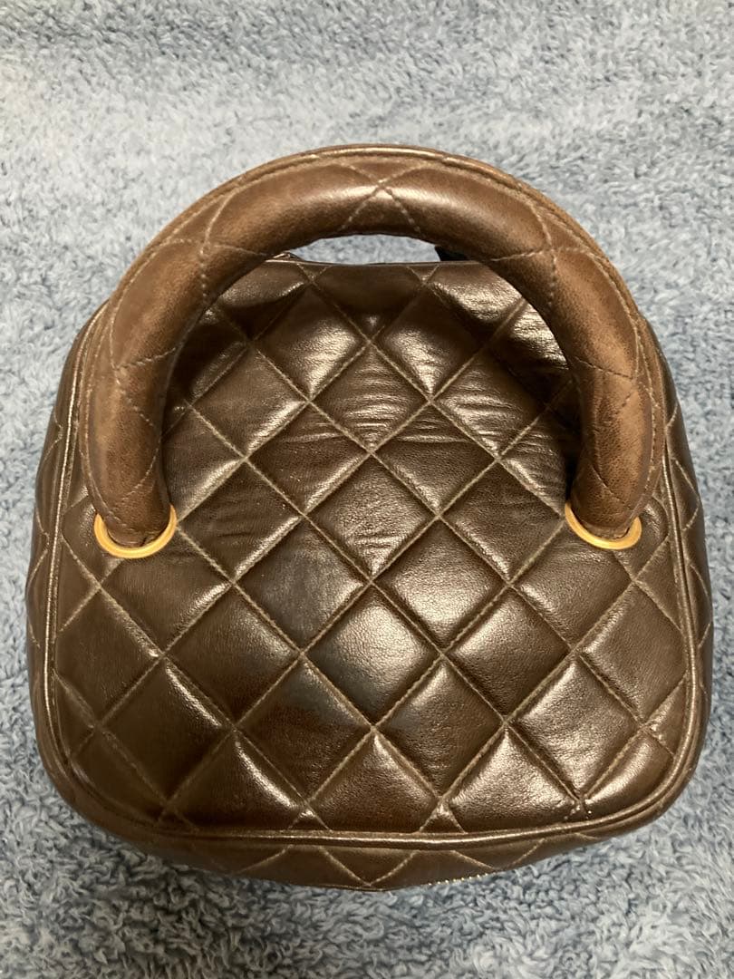 ビンテージ　シャネル　バニティ　ブラウンレザー キルティングバッグ