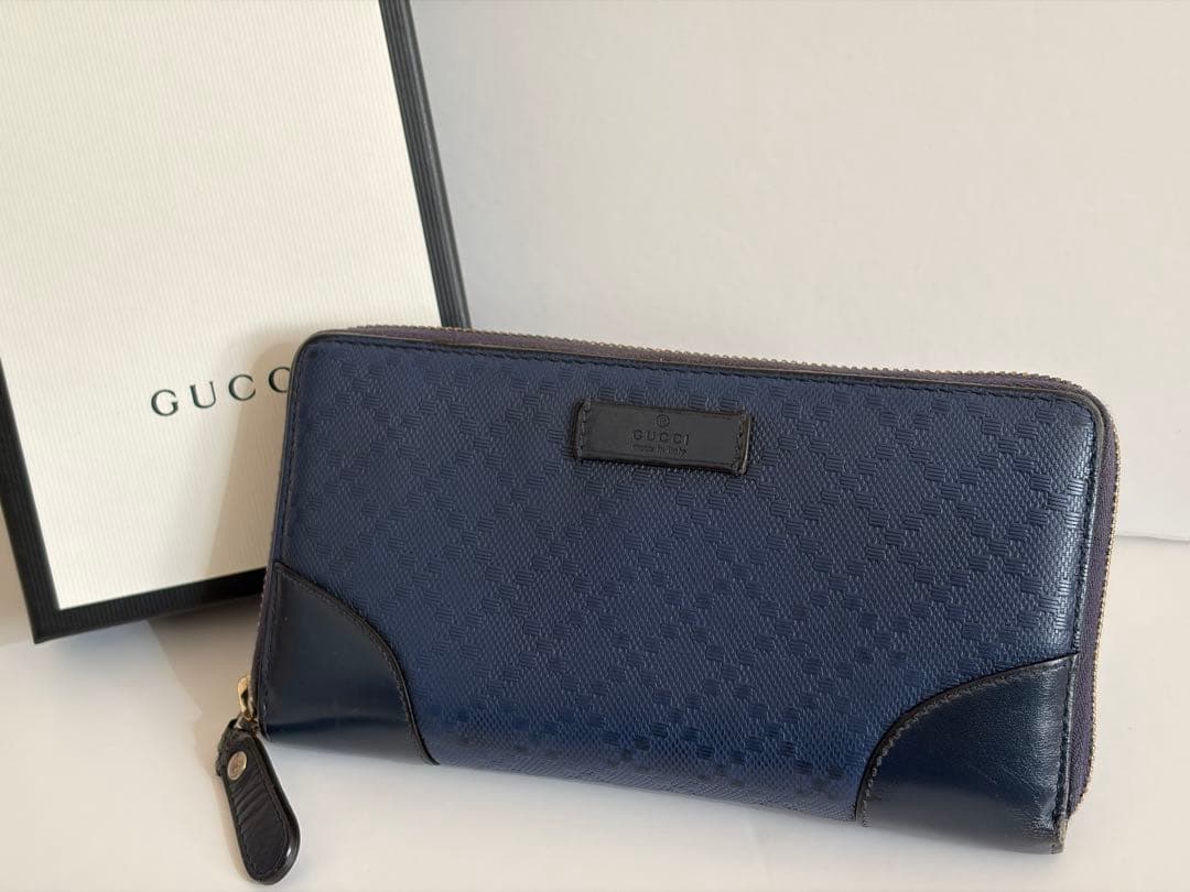 GUCCI グッチ ディアマンテ ラウンドファスナー 長財布 ネイビーブルー