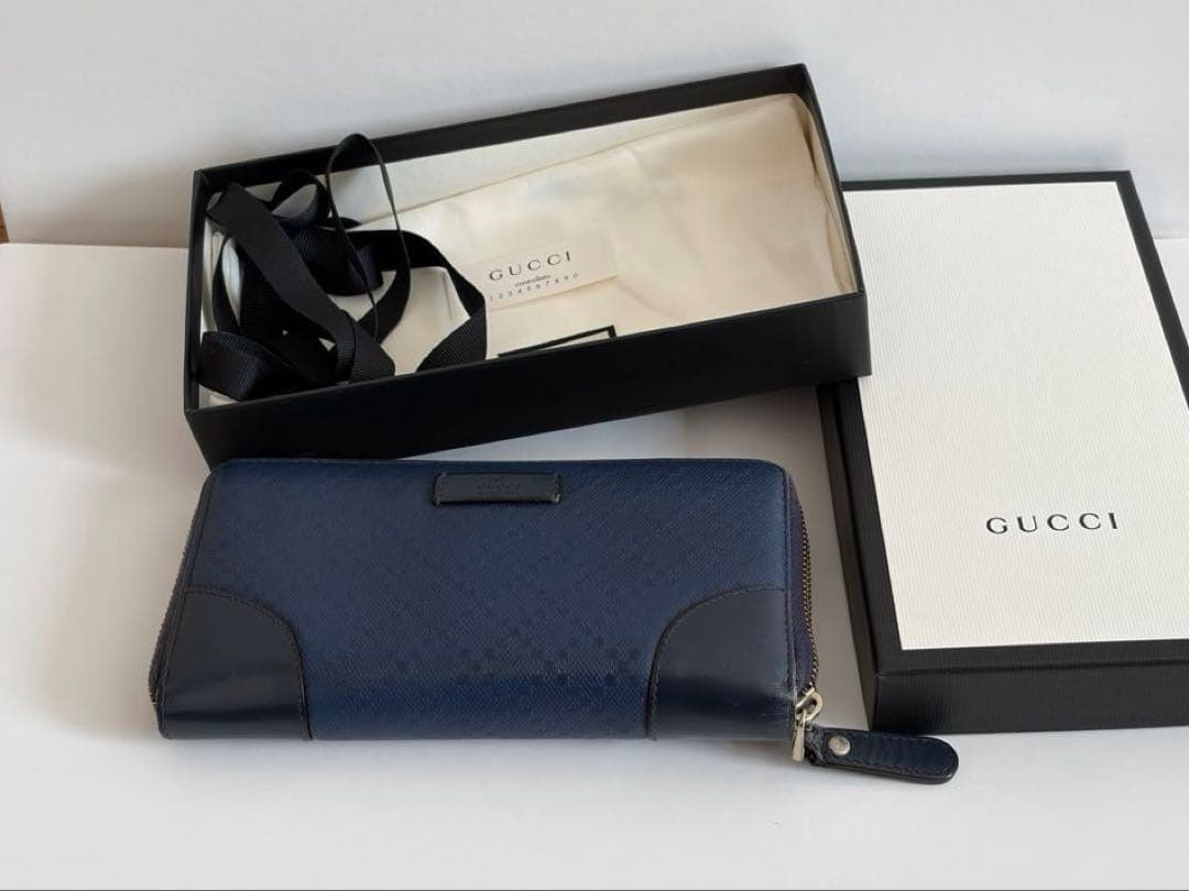 GUCCI グッチ ディアマンテ ラウンドファスナー 長財布 ネイビーブルー