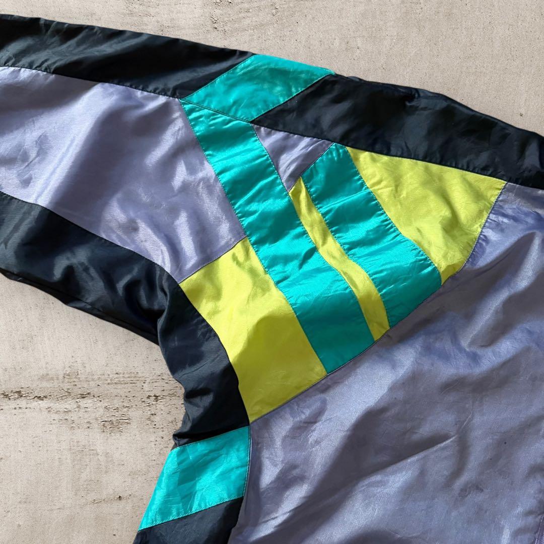 希少80sアディダスナイロンジャケットトレフォイル刺繍ロゴ好配色Y2Kレトロ古着