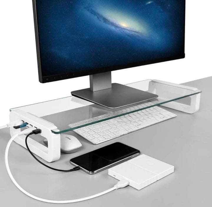 USBポート4つ搭載＆超高耐荷重50kg❣美しい強化ガラス製の高級ボード♪❤