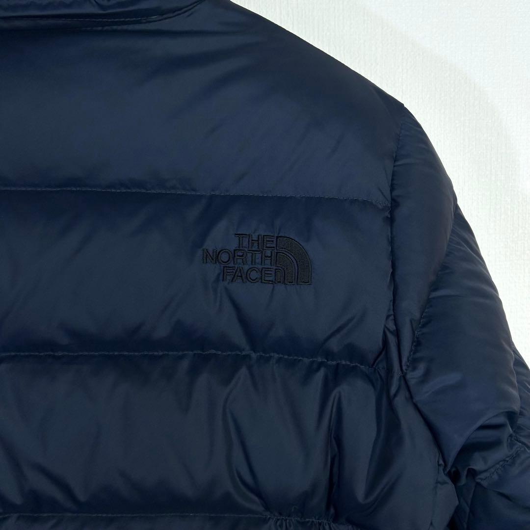 美品希少 ノースフェイス ダウンジャケット レディースL ネイビー ロゴ刺繍