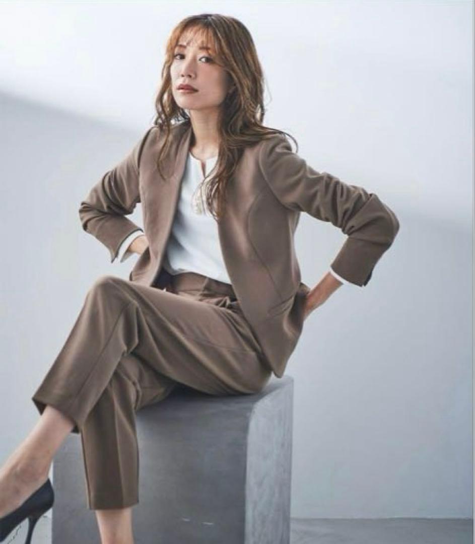 ドレスラボ ノーカラージャケット タックセンタープレスパンツスリムセットアップ