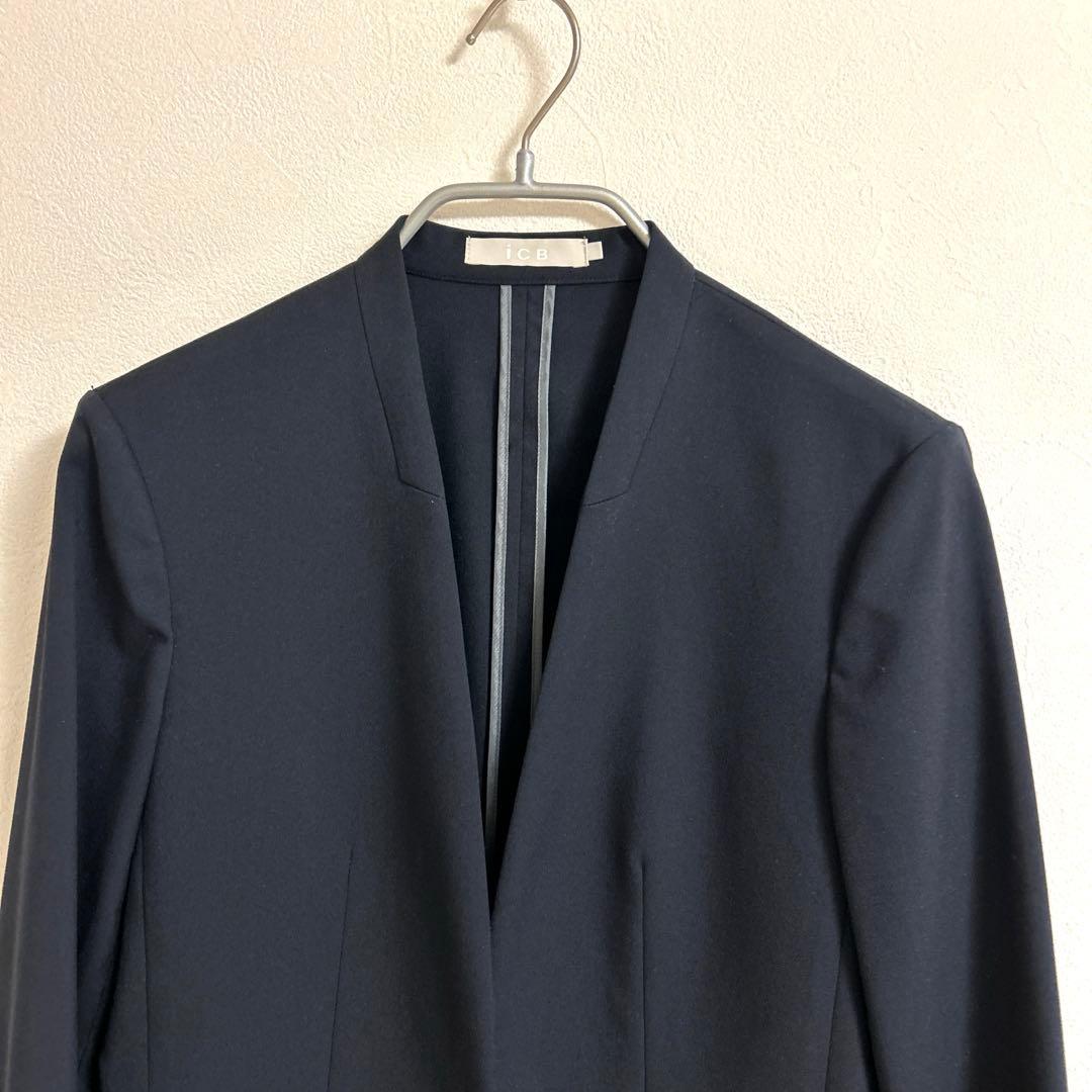 上下セットicb ノーカラージャケット　テーパードパンツ サイズ0 ネイビー