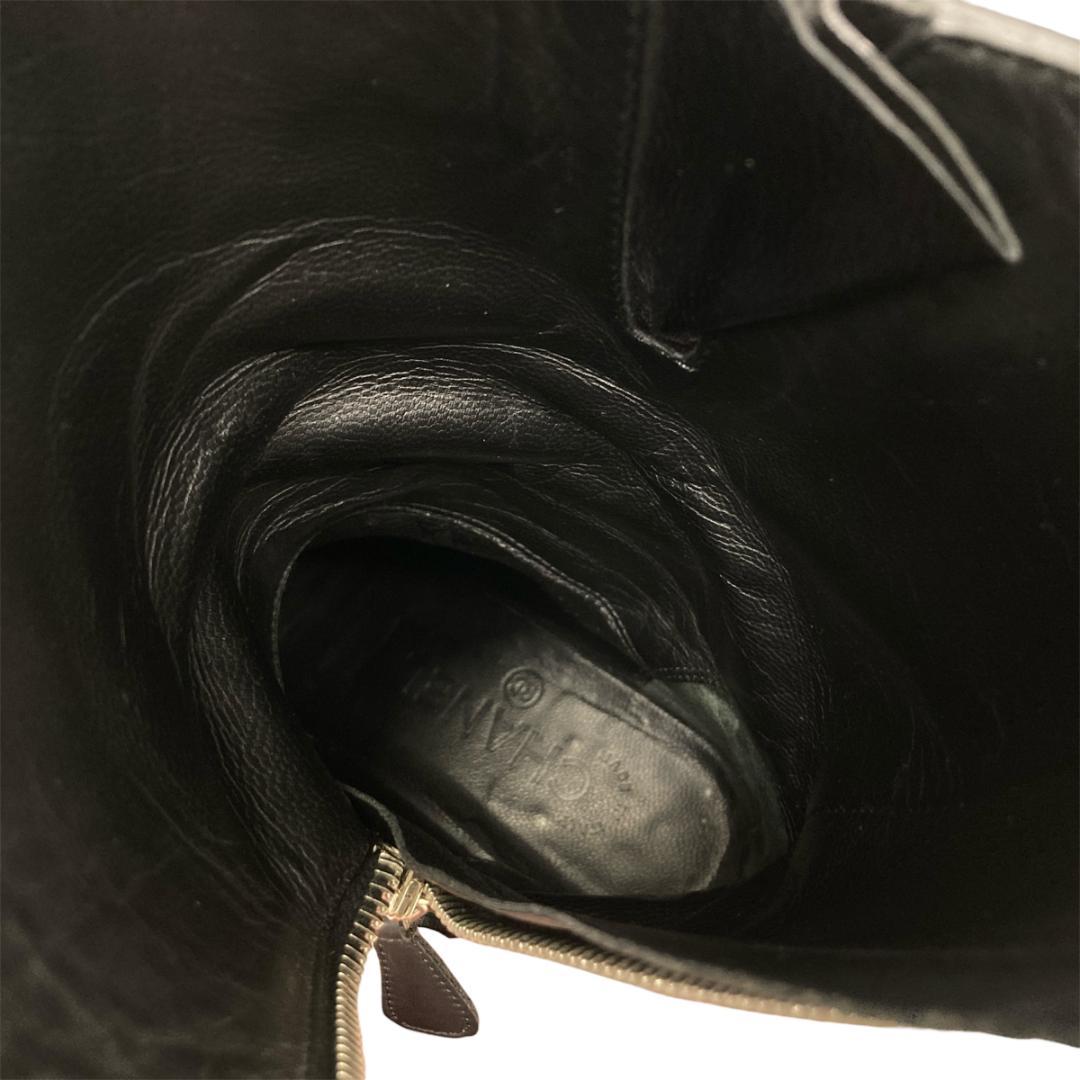 シャネル ココマーク エンジニアブーツ 35C レザー ブラック サイドジップ