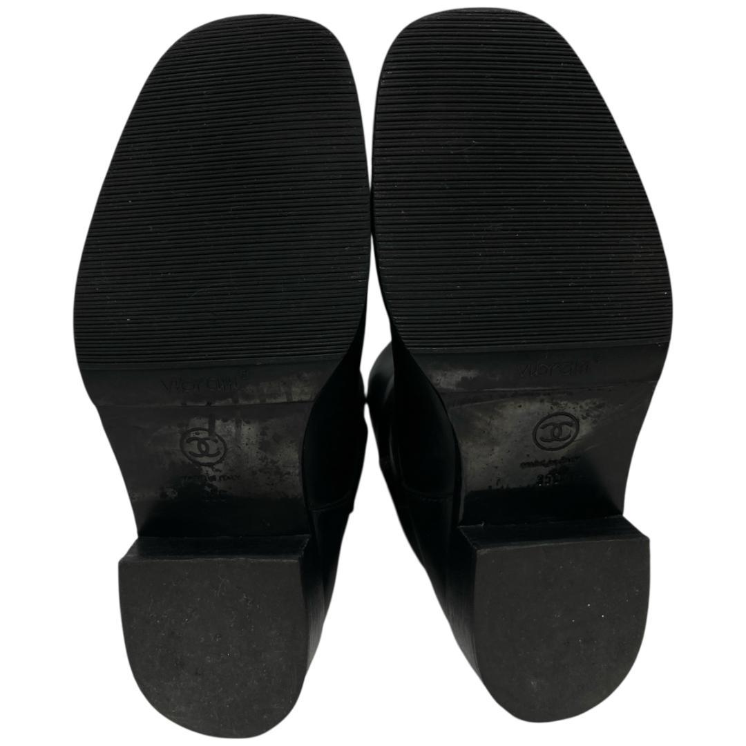 シャネル ココマーク エンジニアブーツ 35C レザー ブラック サイドジップ