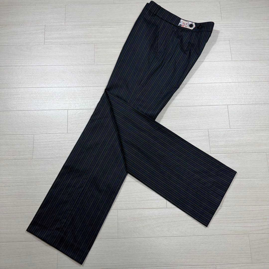 極美品 ポールスミスブラック 花柄 マルチストライプ パンツスーツ L