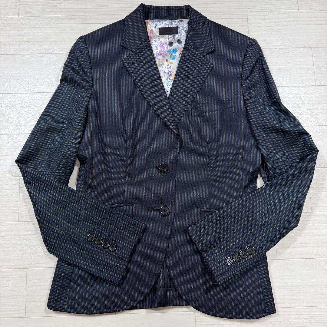 極美品 ポールスミスブラック 花柄 マルチストライプ パンツスーツ L