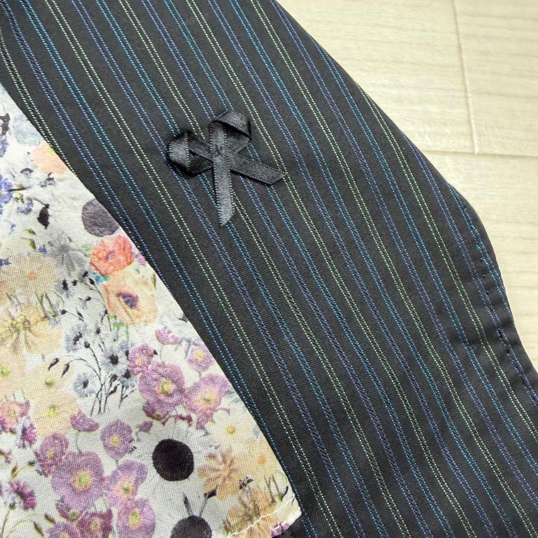 極美品 ポールスミスブラック 花柄 マルチストライプ パンツスーツ L