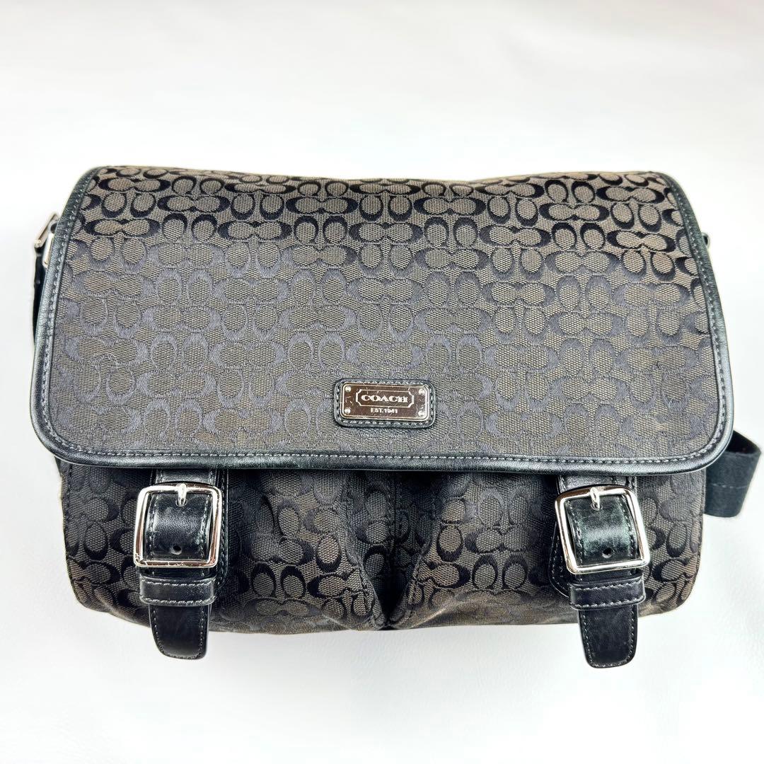 ✨美品✨コーチ　メッセンジャーバッグ　シグネチャー　キャンバス　レザー　斜め掛け