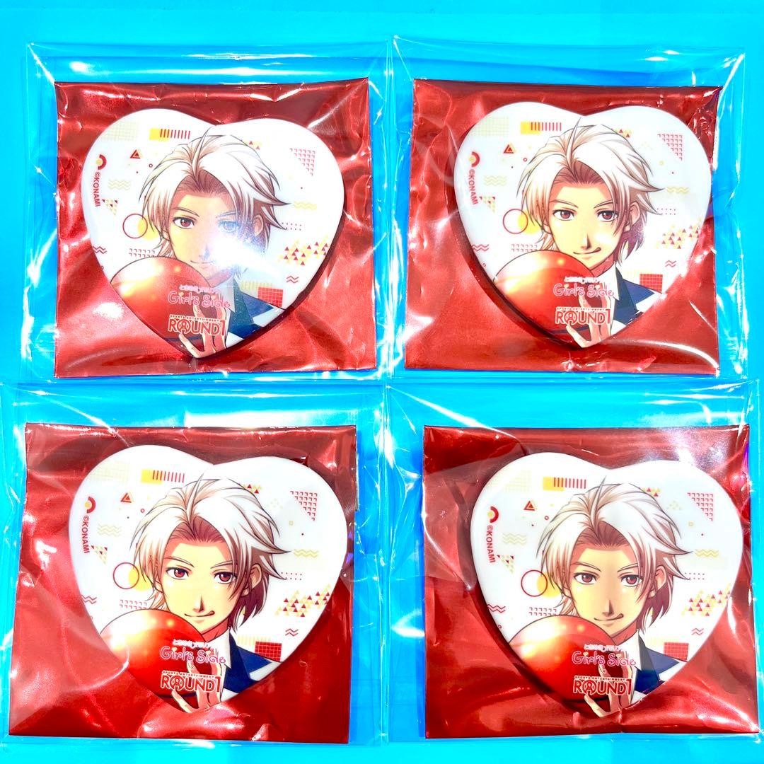 ときメモ GS ラウンドワン ラウワン ハート型 缶バッジ 4点セット 佐伯瑛