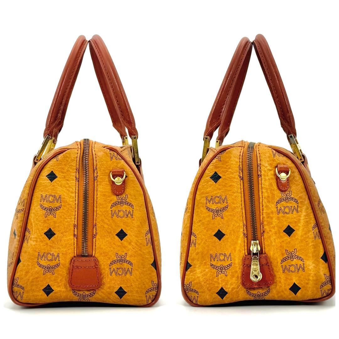 ✨美品✨MCM ミニボストン ハンドバッグ ロゴプレート 総柄 旅行バッグ 茶