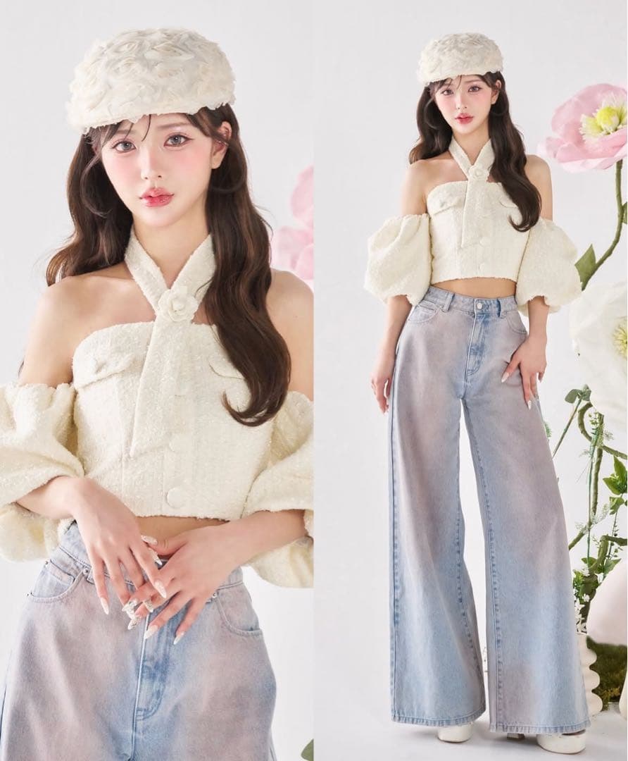 即日発送⭐︎Darich ダーリッチ ホルターネックオフショルツイードトップス