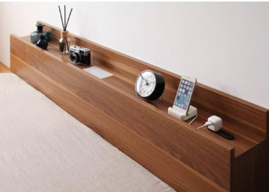 2台セット　セミダブル 棚コンセント付き シンプル ウォルナットブラウン