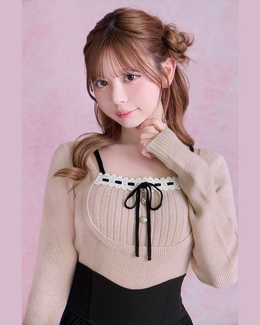 michellMacaron リボンリブニットトップス